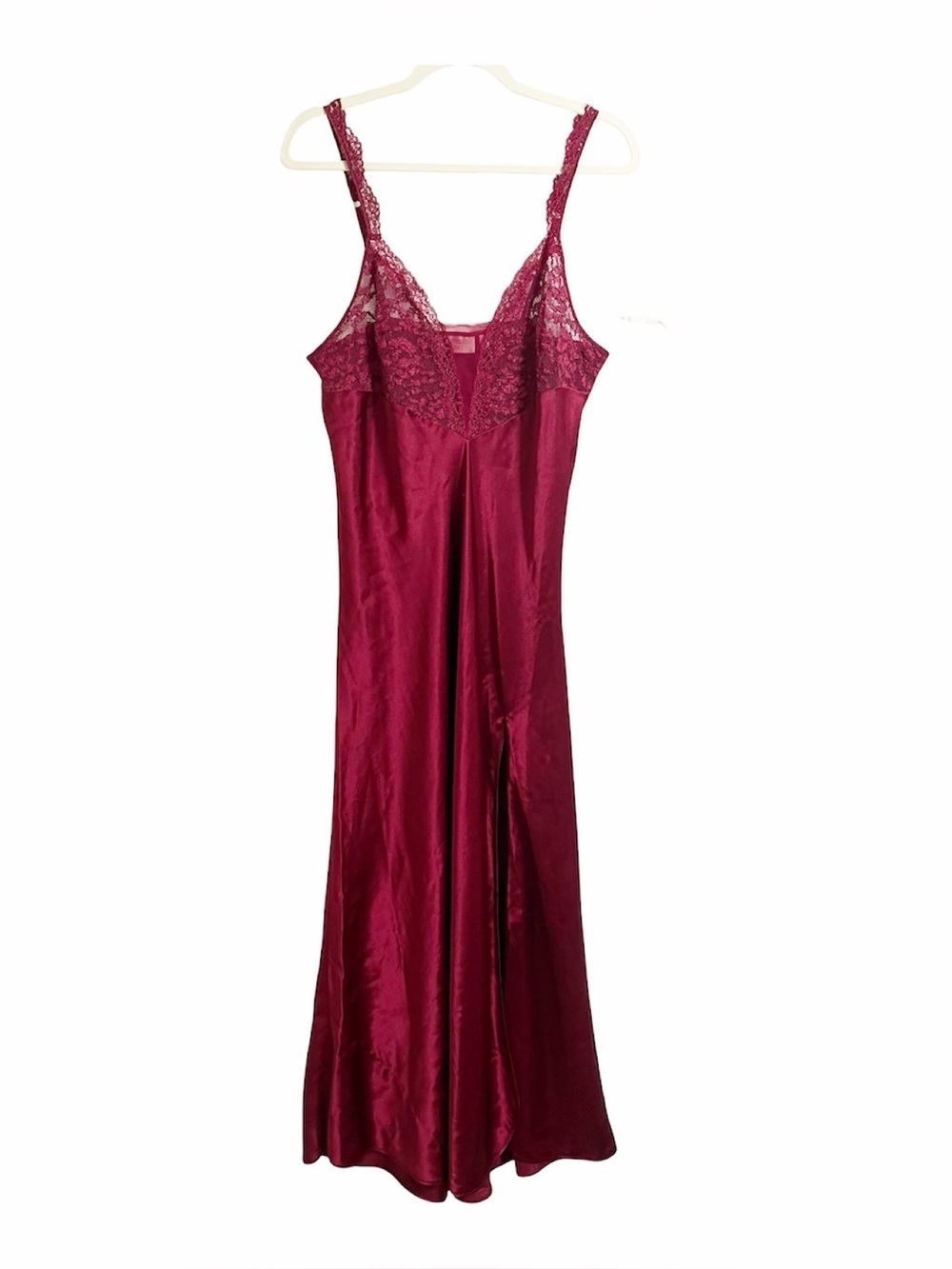 90s Vintage Victorias Secret Wine Red Lace Maxi Slip Dress Gold Label